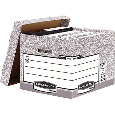 Bankers Box Archiefbox met deksel, systeemserie, extra stabiel, voor mappen, ringmappen, archiefdozen, hangmappen, van 100% gerecycled golfkarton, kleur: grijs/wit, 10 stuks Bankers Box Archiefbox met deksel, systeemserie, extra stabiel, voor mappen, ringmappen, archiefdozen, hangmappen, van 100% gerecycled golfkarton, kleur: grijs/wit, 10 stuks