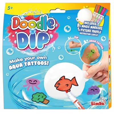 Simba Doodle and Dip, maak je eigen watertatoeages, met 8 magische pennen en een kleurstempel, voor kinderen vanaf 5 jaar Simba Doodle and Dip, maak je eigen watertatoeages, met 8 magische pennen en een kleurstempel, voor kinderen vanaf 5 jaar