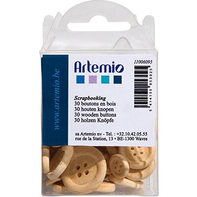 Artemio Ronde houten knoppen met 12, 17, 22 mm, 4 gaten, 30 stuks. Artemio Ronde houten knoppen met 12, 17, 22 mm, 4 gaten, 30 stuks.