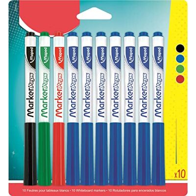 Maped Doos met 10 Marker'Peps droog uitwisbare viltstiften Medium Tip 1.5mm Kleur: Blauw x7, Zwart x1, Rood x1 en Groen x1 Maped Doos met 10 Marker'Peps droog uitwisbare viltstiften Medium Tip 1.5mm Kleur: Blauw x7, Zwart x1, Rood x1 en Groen x1