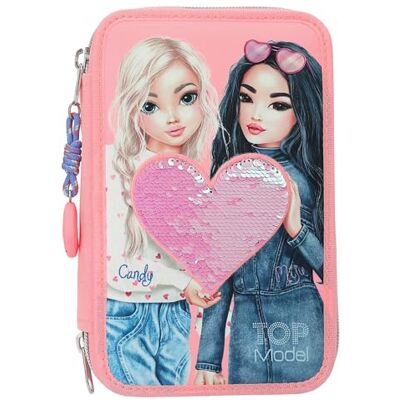 Depesche 12950 Topmodel 3 vakken, gevuld in roze, met patroon en omkeerbare pailletten, etui voor kleurpotloden, liniaal, schaar en nog veel meer, meerkleurig, eenheidsmaat Depesche 12950 Topmodel 3 vakken, gevuld in roze, met patroon en omkeerbare pailletten, etui voor kleurpotloden, liniaal, schaar en nog veel meer, meerkleurig, eenheidsmaat