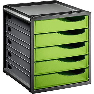 Rotho Spacemaker ladenbox / bureaubox met 5 laden, kunststof (Ps), BPA-vrij, groen/zwart, 33,5 x 28,5 x 32,0 cm Rotho Spacemaker ladenbox / bureaubox met 5 laden, kunststof (Ps), BPA-vrij, groen/zwart, 33,5 x 28,5 x 32,0 cm