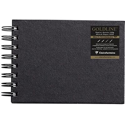 Clairefontaine 34259C – een spiraalboek Goldline 64 witte pagina's (liggend formaat) 10,5 x 14,8 cm, 140 g, zwart hardcover Clairefontaine 34259C – een spiraalboek Goldline 64 witte pagina's (liggend formaat) 10,5 x 14,8 cm, 140 g, zwart hardcover