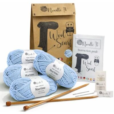 Needle It ® Breiset voor beginners, complete sjaal met breinaalden (lichtblauw) Needle It ® Breiset voor beginners, complete sjaal met breinaalden (lichtblauw)