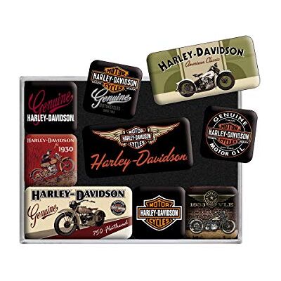 ART Retro koelkastmagneten, 9 stuks, Harley-Davidson Bikes cadeau-idee voor motorrijders, officieel gelicentieerd product (OLP), decoratie voor magneetbord, vintage design ART Retro koelkastmagneten, 9 stuks, Harley-Davidson Bikes cadeau-idee voor motorrijders, officieel gelicentieerd product (OLP), decoratie voor magneetbord, vintage design