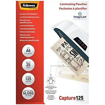 Fellowes 5396301 lamineerfolie, 125 micron, A4, 25 stuks, transparant Fellowes 5396301 lamineerfolie, 125 micron, A4, 25 stuks, transparant