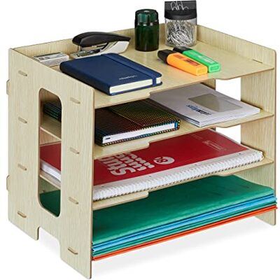 Relaxdays Brievenrek van MDF, 3 vakken, DIN A4, gering gewicht, 27 x 31,5 x 24 cm, naturel Relaxdays Brievenrek van MDF, 3 vakken, DIN A4, gering gewicht, 27 x 31,5 x 24 cm, naturel