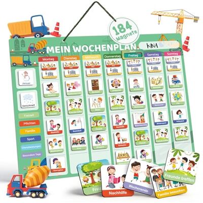 BIROYAL Weekplanner voor kinderen, Montessori magneetbord met 184 magneten en koord, beschrijfbare en afwasbare kalender, magnetisch educatief speelgoed in het Duits voor kinderen BIROYAL Weekplanner voor kinderen, Montessori magneetbord met 184 magneten en koord, beschrijfbare en afwasbare kalender, magnetisch educatief speelgoed in het Duits voor kinderen