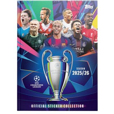 Topps Champions League Stickers 25/26 album met harde kaft (een album met 76 pagina's plus 18 stickers) Topps Champions League Stickers 25/26 album met harde kaft (een album met 76 pagina's plus 18 stickers)