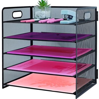 ideallife Brievenbak met 5 niveaus met handvat, bureau-bestandsorganizer van metaalgaas met uittrekbare dienbladen, bureau-organizer voor thuis, kantoor, school, zwart ideallife Brievenbak met 5 niveaus met handvat, bureau-bestandsorganizer van metaalgaas met uittrekbare dienbladen, bureau-organizer voor thuis, kantoor, school, zwart