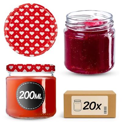 KADAX Kleine inmaakpotten, 200 ml, jampotten, FI66 mm, minipotten voor honing en kruiden, luchtdichte bokalen, ronde bokalen (20 stuks, hartjesmotief) KADAX Kleine inmaakpotten, 200 ml, jampotten, FI66 mm, minipotten voor honing en kruiden, luchtdichte bokalen, ronde bokalen (20 stuks, hartjesmotief)