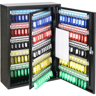 HMF Sleutelkast met grote capaciteit van staal, afsluitbare wandsleutelbox voor kantoor, administratie of autopark, 200 sleutelhaken, 55 x 38 x 14 cm, zwart HMF Sleutelkast met grote capaciteit van staal, afsluitbare wandsleutelbox voor kantoor, administratie of autopark, 200 sleutelhaken, 55 x 38 x 14 cm, zwart