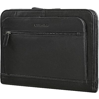 STILORD "Elton" conferentie, A4, echt leer, vintage, organizer, aktetas, beschermhoes voor MacBooks van 13,3 inch, map, portfolio van leer, kleur: zwart STILORD "Elton" conferentie, A4, echt leer, vintage, organizer, aktetas, beschermhoes voor MacBooks van 13,3 inch, map, portfolio van leer, kleur: zwart