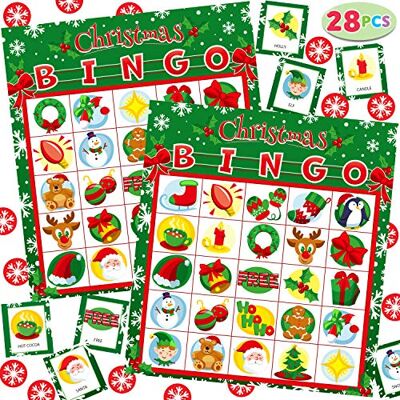 JOYIN Kerstbingokaarten voor 28 spelers (12,7 x 12,7 cm) voor kinderen, kerstfeestaccessoires, snoepspellen, school, klaslokaal, gezinsactiviteiten binnenshuis JOYIN Kerstbingokaarten voor 28 spelers (12,7 x 12,7 cm) voor kinderen, kerstfeestaccessoires, snoepspellen, school, klaslokaal, gezinsactiviteiten binnenshuis