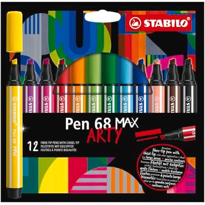 STABILO Pen 68 Max viltstiften, kartonnen etui met 12 viltstiften, brede punt, ARTY-serie Edition ARTY étui carton x 12 coloris assortis STABILO Pen 68 Max viltstiften, kartonnen etui met 12 viltstiften, brede punt, ARTY-serie Edition ARTY étui carton x 12 coloris assortis