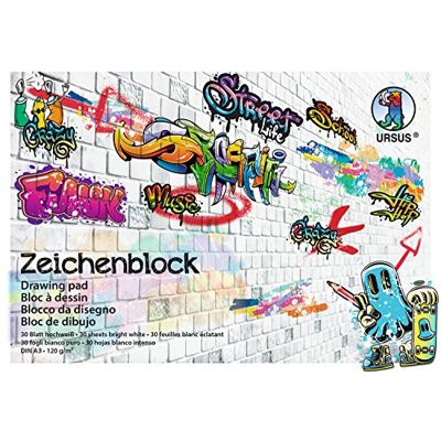 Ursus Street Art 4864000 tekenblok, DIN A3, 120 g/m², 30 vellen, houtvrij, 120 g/m², 120 g/m², houtvrij, extra sterk tekenpapier, ideaal voor school en vrije tijd Ursus Street Art 4864000 tekenblok, DIN A3, 120 g/m², 30 vellen, houtvrij, 120 g/m², 120 g/m², houtvrij, extra sterk tekenpapier, ideaal voor school en vrije tijd