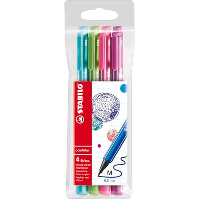 STABILO pointMax viltstift met gemiddelde puntdikte, 4 x viltstift, grappige kleuren Pochette x 4 coloris fun assortis : vert glace, vert clair, rose, violet STABILO pointMax viltstift met gemiddelde puntdikte, 4 x viltstift, grappige kleuren Pochette x 4 coloris fun assortis : vert glace, vert clair, rose, violet