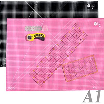 Bonn-Design Starterset van 45 mm met A1 snijmat, 90 x 60 cm, 5 lagen, 5 reservemesjes, 2 hoogwaardige zelfherstellende patchwork-linialen, snijmat Bonn-Design Starterset van 45 mm met A1 snijmat, 90 x 60 cm, 5 lagen, 5 reservemesjes, 2 hoogwaardige zelfherstellende patchwork-linialen, snijmat