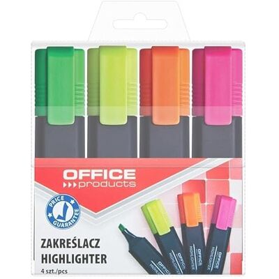 OFFICER PRODUCTS OFFICE PRODUCTS 4 stuks lichtgevende markeerstiften, kleuren: geel, schaduw, roze, groen/markeerstift, niet-giftige inkt, afgeschuinde punt, hoge kwaliteit, lijndikte 1-5 mm OFFICER PRODUCTS OFFICE PRODUCTS 4 stuks lichtgevende markeerstiften, kleuren: geel, schaduw, roze, groen/markeerstift, niet-giftige inkt, afgeschuinde punt, hoge kwaliteit, lijndikte 1-5 mm
