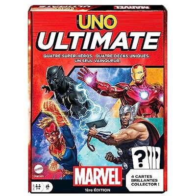 Mattel UNO Ultimate Marvel Superheld Captain Marvel kaartspel, Iron Man, Black Panther, Thor, speciale regels, gevarenkaarten, verzamelkaarten, vanaf 7 jaar, HVM25 Mattel UNO Ultimate Marvel Superheld Captain Marvel kaartspel, Iron Man, Black Panther, Thor, speciale regels, gevarenkaarten, verzamelkaarten, vanaf 7 jaar, HVM25