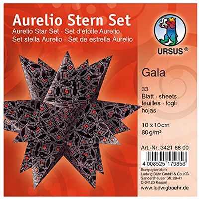 Ursus 34216800 Aurelio Star Gala vouwpapier, 80 g/m², aan beide zijden bedrukt, 10 x 10 cm, 33 stuks Ursus 34216800 Aurelio Star Gala vouwpapier, 80 g/m², aan beide zijden bedrukt, 10 x 10 cm, 33 stuks
