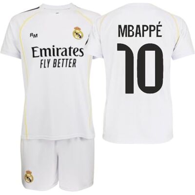 Real Madrid 1e team 25-26 kinderset, officiële Mbappe replica Real Madrid 1e team 25-26 kinderset, officiële Mbappe replica