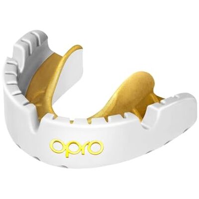 Opro Gold Level Gebitsbeschermer voor tandapparaten, wit/goud, vanaf Eenvoudig te installeren mondbescherming voor rugby, hockey of boksen, hoogwaardige MMA mondbescherming Opro Gold Level Gebitsbeschermer voor tandapparaten, wit/goud, vanaf Eenvoudig te installeren mondbescherming voor rugby, hockey of boksen, hoogwaardige MMA mondbescherming