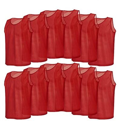 VGEBY 12 stuks sportvest voor volwassenen, vestje, trainingsjas, heren, training, ademend, mesh, voor voetbal, basketbal, rugby, rood, 32 x 25 x 5 cm, Rood VGEBY 12 stuks sportvest voor volwassenen, vestje, trainingsjas, heren, training, ademend, mesh, voor voetbal, basketbal, rugby, rood, 32 x 25 x 5 cm, Rood