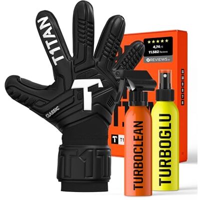 T1TAN Classic Black-Out Keepershandschoenen voor volwassenen, met vingerbescherming, maat 6-11, voetbalkeepershandschoenen T1TAN Classic Black-Out Keepershandschoenen voor volwassenen, met vingerbescherming, maat 6-11, voetbalkeepershandschoenen