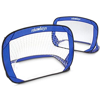 Relaxdays Voetbaldoel pop-up set van 2 kooien met opbergtas voetbal kinderen pop-up 120 x 80 x 80 cm voetbalkooi outdoor indoor activiteit, blauw Relaxdays Voetbaldoel pop-up set van 2 kooien met opbergtas voetbal kinderen pop-up 120 x 80 x 80 cm voetbalkooi outdoor indoor activiteit, blauw