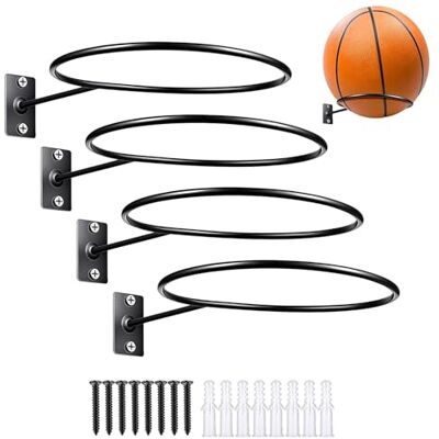 mimzemamz Set van 4 voetbalbalhouders, robuuste metalen wandbalhouder, opbergrek voor ballonnen met schroeven, houder voor basketbal, voetbal en volleybal (zwart) mimzemamz Set van 4 voetbalbalhouders, robuuste metalen wandbalhouder, opbergrek voor ballonnen met schroeven, houder voor basketbal, voetbal en volleybal (zwart)