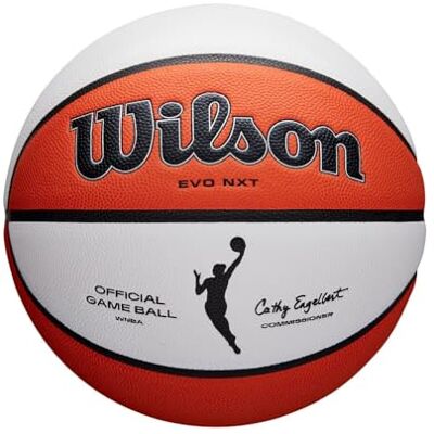 Wilson Basketbal, WNBA OFFICIAL GAME BALL, zaalspel, leer, maat: 6, bruin/wit Wilson Basketbal, WNBA OFFICIAL GAME BALL, zaalspel, leer, maat: 6, bruin/wit