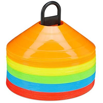 Relaxdays Markeringspunten, 50, 5 kleuren, kegels voor voetbal en handbal, met standaard, sportaccessoires voor jongeren, uniseks, meerkleurig, 10 stuks Relaxdays Markeringspunten, 50, 5 kleuren, kegels voor voetbal en handbal, met standaard, sportaccessoires voor jongeren, uniseks, meerkleurig, 10 stuks