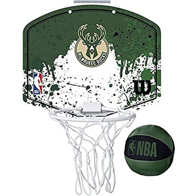 Wilson Mini-basketbalring, NBA-team mini-ring van de Milwaukee Bucks, kunststof Wilson Mini-basketbalring, NBA-team mini-ring van de Milwaukee Bucks, kunststof