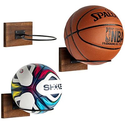 PUERSI Wandhouder voor ballonnen, wandbalhouder van hout en metaal, basketbalhouder, voetbal, volleybal, rugby, rustiek bruin PUERSI Wandhouder voor ballonnen, wandbalhouder van hout en metaal, basketbalhouder, voetbal, volleybal, rugby, rustiek bruin