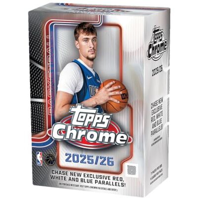 Topps Chrome Basketball 2025-26 Value Box (4 kaarten per verpakking, 7 verpakkingen per doos) Topps Chrome Basketball 2025-26 Value Box (4 kaarten per verpakking, 7 verpakkingen per doos)