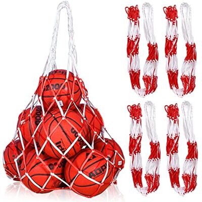 Vegena 4 stuks draagbare nylon netten voor 10-15 ballen voor voetbal, basketbal, volleybal, rugby, handbal, rood en wit Vegena 4 stuks draagbare nylon netten voor 10-15 ballen voor voetbal, basketbal, volleybal, rugby, handbal, rood en wit
