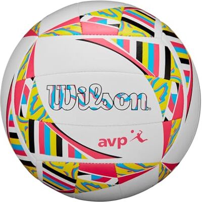 Wilson AVP Movement Volleybal, officiële maat, wit/roze/geel Wilson AVP Movement Volleybal, officiële maat, wit/roze/geel