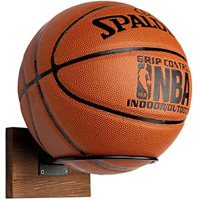 PUERSI Wandhouder voor ballonnen, wandbalhouder van hout en metaal, basketbalhouder, voetbal, volleybal, rugby, rustiek bruin PUERSI Wandhouder voor ballonnen, wandbalhouder van hout en metaal, basketbalhouder, voetbal, volleybal, rugby, rustiek bruin