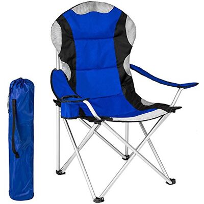 BAKAJI Gevoerde opvouwbare campingstoel met campingtas, strandstoel, outdoor vissen van staal en polyester met drankvak en smartphone (blauw) BAKAJI Gevoerde opvouwbare campingstoel met campingtas, strandstoel, outdoor vissen van staal en polyester met drankvak en smartphone (blauw)