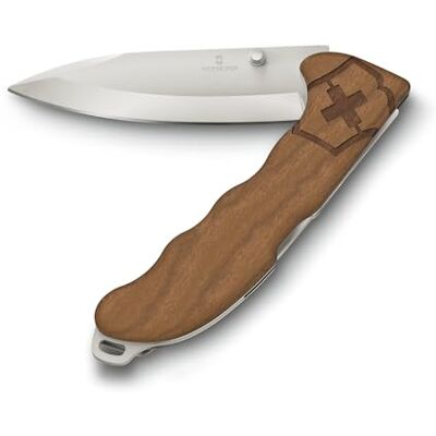 Victorinox Hunter Evoke Wood Zwitsers mes, klapmes met houten handvat Weegschaal van duurzaam walnoothout, afneembare duimknop, geïntegreerde draagclip en riemgat voor avonturen Victorinox Hunter Evoke Wood Zwitsers mes, klapmes met houten handvat Weegschaal van duurzaam walnoothout, afneembare duimknop, geïntegreerde draagclip en riemgat voor avonturen