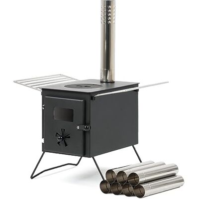 CampFeuer Draagbare houtkachel voor tent, 54,5 x 38,5 x 259,5 cm, zwart, voor camping, outdoor, tent, houtverwarming, tentfornuis, campingaccessoires CampFeuer Draagbare houtkachel voor tent, 54,5 x 38,5 x 259,5 cm, zwart, voor camping, outdoor, tent, houtverwarming, tentfornuis, campingaccessoires