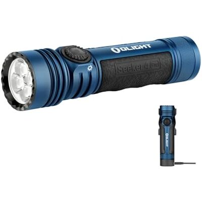 OLIGHT Seeker 4 Pro led-zaklamp, oplaadbaar, 4600 lumen, bereik 260 m, zeer krachtig, militair, 5 verlichtingsmodi, IPX8, waterdicht, flitslicht voor redding enz. (blauw koud wit) OLIGHT Seeker 4 Pro led-zaklamp, oplaadbaar, 4600 lumen, bereik 260 m, zeer krachtig, militair, 5 verlichtingsmodi, IPX8, waterdicht, flitslicht voor redding enz. (blauw koud wit)