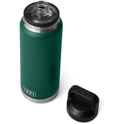 YETI Rambler Bottle Chug, Vaccum geïsoleerde roestvrijstalen fles met lekvrije dop, zwart bosgroen, 1 l YETI Rambler Bottle Chug, Vaccum geïsoleerde roestvrijstalen fles met lekvrije dop, zwart bosgroen, 1 l