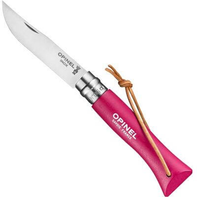 OPINEL N°06 Framboos mes met lederen band OPINEL N°06 Framboos mes met lederen band
