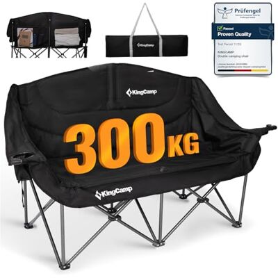 KingCamp Extra grote dubbele campingstoel voor volwassenen, tot 300 kg, draagbare opvouwbare campingstoel voor 2 personen, gevoerde bank, duurzame 2-zits, picknickstoel KingCamp Extra grote dubbele campingstoel voor volwassenen, tot 300 kg, draagbare opvouwbare campingstoel voor 2 personen, gevoerde bank, duurzame 2-zits, picknickstoel