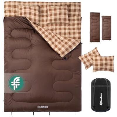 KingCamp Dubbele slaapzak met 2 kussens, slaapzak voor 2 personen, afneembaar, van katoenflanel, comfortabel, voor camping, tenten, vrachtwagen, wandelen, outdoor, binnen, winter KingCamp Dubbele slaapzak met 2 kussens, slaapzak voor 2 personen, afneembaar, van katoenflanel, comfortabel, voor camping, tenten, vrachtwagen, wandelen, outdoor, binnen, winter