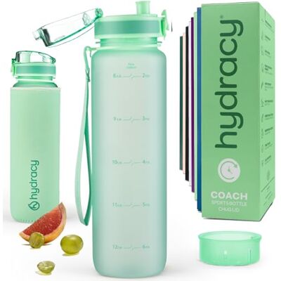 Hydracy Water Bottle with Time Marker Large 1 Liter BPA Free Water Bottle Leak Proof & No Sweat Gym Bottle with Fruit Infuser Strainer for Fitness or Sport & Outdoors Aqua Green Sans BPA, étanche,avec suivi de la consommation quotidienne pour la salle d Hydracy Water Bottle with Time Marker Large 1 Liter BPA Free Water Bottle Leak Proof & No Sweat Gym Bottle with Fruit Infuser Strainer for Fitness or Sport & Outdoors Aqua Green Sans BPA, étanche,avec suivi de la consommation quotidienne pour la salle d