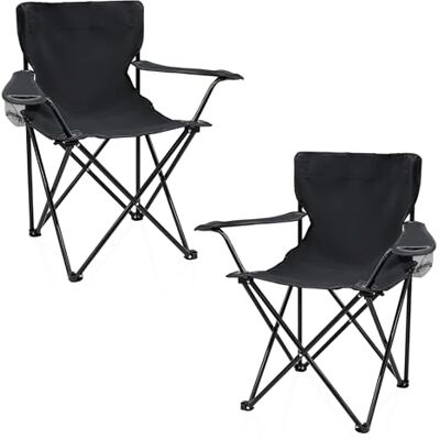 Spetebo Campingstoel met bekerhouder, 2 stuks, zwart, opvouwbare campingstoel met draagtas, voor festival, vrije tijd, tuin, vissen, belastbaar tot 100 kg Spetebo Campingstoel met bekerhouder, 2 stuks, zwart, opvouwbare campingstoel met draagtas, voor festival, vrije tijd, tuin, vissen, belastbaar tot 100 kg