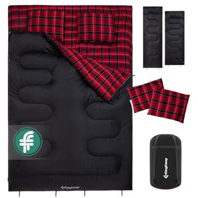 KingCamp Dubbele slaapzak met 2 kussens, slaapzak voor 2 personen, afneembaar, van katoenflanel, comfortabel, voor camping, tenten, vrachtwagen, wandelen, outdoor, binnen, winter KingCamp Dubbele slaapzak met 2 kussens, slaapzak voor 2 personen, afneembaar, van katoenflanel, comfortabel, voor camping, tenten, vrachtwagen, wandelen, outdoor, binnen, winter